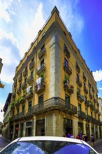 Classic residential building in the old town centre of Girona, Cataluña, Gerona, Catalonia, Spain,