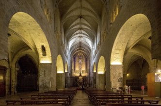 Nave of the church Sant Feliu, Sant Felix, Girona, Cataluña, Gerona, Catalonia, Spain, Cataluña,