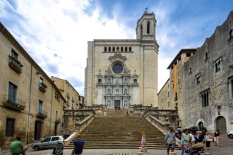 Staircase to the Cathedral of Santa Maria of Gerona, Catedral Santa Maria de Girona, Girona,