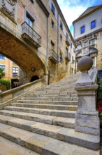 Historic stone staircase in the alleys of the old town of Girona, Cataluña, Gerona, Catalonia,