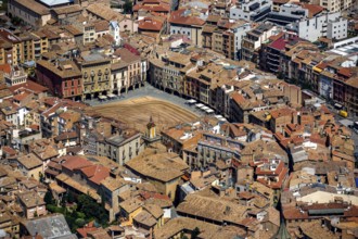 Old town, Placa Major, market place of Vic, Vic, Costa Brava, Catalonia, Spain, Europe, aerial