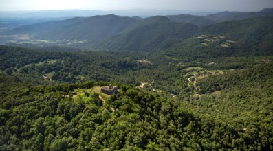 Pujarnol Chapel, Chapel of Sant Natzari, Porqueres, Costa Brava, Catalonia, Spain, Europe, aerial