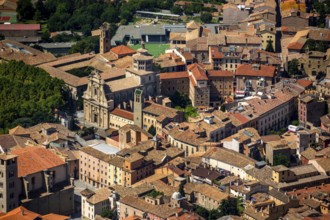 Old town, Sant Antoni de Vic, Vic, Costa Brava, Catalonia, Spain, Europe, aerial view, birds-eyes