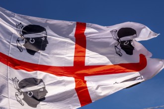 Sardinia, Sardinian flag, white flag with red cross and four Moorish heads, Bosa, Europe, province