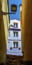 Sardinia, alley with house and row of windows, Bosa, Europe, Province of Oristano, Italy, old town,