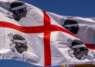 Sardinia, Sardinian flag, white flag with red cross and four Moorish heads, Bosa, Europe, province