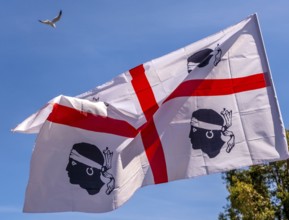 Sardinia, Sardinian flag, white flag with red cross and four Moorish heads, Bosa, Europe, province
