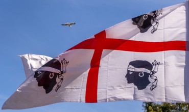 Sardinia, Sardinian flag, white flag with red cross and four Moorish heads, Bosa, Europe, Province