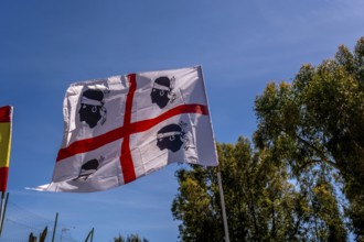 Sardinia, Sardinian flag, white flag with red cross and four Moorish heads, Bosa, Europe, Province