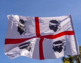 Sardinia, Sardinian flag, white flag with red cross and four Moorish heads, Bosa, Europe, province