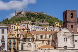 Sardinia, town view residential houses and castle Castello di Serravalle, Bosa, Europe, province