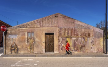 Sardinia, house with murals, Sardinia tourist attraction, Tinnura, Europe, Oristano province,