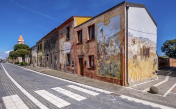 Sardinia, house with murals, Sardinian sight, Tinnura, Europe, Province of Oristano, Italy,