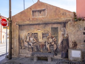 Sardinia, mural house, Sardinia landmark, Tinnura, Europe, Oristano province, Italy, architecture,