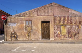 Sardinia, house with murals, Sardinian landmark, Tinnura, Europe, Province of Oristano, Italy,