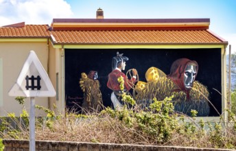 Sardinia, house with murals, Sardinian landmark, Tinnura, Europe, Province of Oristano, Italy,