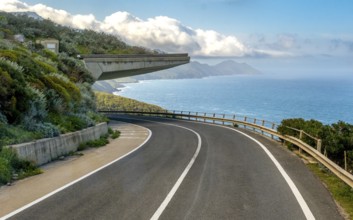 Sardinia, dreamlike coastal road by the sea, bridge projection, Villanova Monteleone, Europe,
