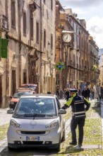 Sardinia, police control in a pedestrian zone, Bosa, Europe, Oristano province, Italy, everyday