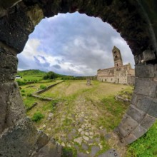 Sardinia, The Abbey Church of Santissima TrinitÃƒÂ di Saccargia, Romanesque church, fisheye shot,