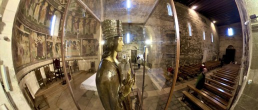Sardinia, Madonna figure with crown, Santissima TrinitÃƒÂ di Saccargia, Romanesque church, fisheye