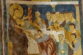 Sardinia, Santissima TrinitÃƒÂ di Saccargia, Romanesque church, fresco wall painting with Christian