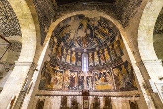 Sardinia, Santissima TrinitÃƒÂ di Saccargia, Romanesque church, fresco wall painting with Christian