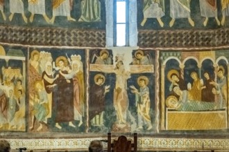 Sardinia, Santissima TrinitÃƒÂ di Saccargia, Romanesque church, fresco wall painting with Christian