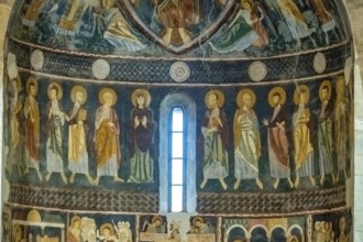 Sardinia, Santissima TrinitÃƒÂ di Saccargia, Romanesque church, fresco wall painting with Christian