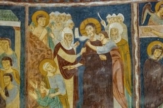 Sardinia, Santissima TrinitÃƒÂ di Saccargia, Romanesque church, fresco wall painting with Christian