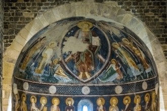 Sardinia, Santissima TrinitÃƒÂ di Saccargia, Romanesque church, fresco wall painting with Christian