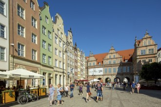 Roof gable at the Green Tor, Brama Zielona, city gate, GdaÅsk, Gdansk, Baltic Sea coast, Baltic