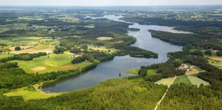 Lakeland, Pomerania, reflection, wooded island, Åakowo, Baltic Sea coast, pomorskie, Poland,