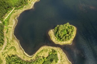 Lakeland, Pomerania, reflection, wooded island, ChoÅ'nica, Baltic Sea coast, pomorskie, Poland,