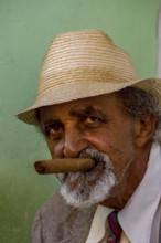 Old Cuban with hat and beard and thick cigar, Trinidad, Cuba, Sancti Spíritus, Sancti Spíritus