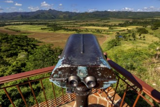 Mirador, Viewpoint over the Ingenios Valley, Valle de los Ingenios with binoculars, Cuba, Sancti