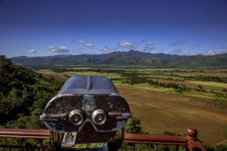 Mirador, Viewpoint over the Ingenios Valley, Valle de los Ingenios with binoculars, Cuba, Sancti