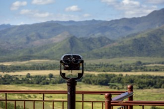 Mirador, Viewpoint over the Ingenios Valley, Valle de los Ingenios with binoculars, Cuba, Sancti