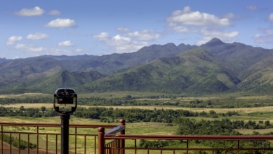 Mirador, Viewpoint over the Ingenios Valley, Valle de los Ingenios with binoculars, Cuba, Sancti
