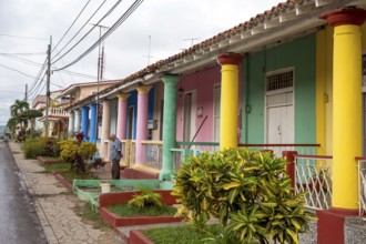 Single-family terraced houses with columns, Spanish-style houses, Viñales, Cuba, Pinar del Río,