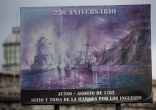 Public battle painting of the naval battle of 1762 against England, La Habana, Havana, Cuba, Cuba,