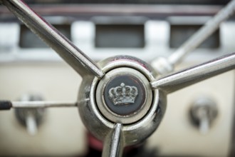Rotten steering wheel of a Buick road cruiser, vintage car steering wheel, La Habana, Cuba,