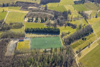 Aerial view, football stadium, sports field Hillmicke with sports home at Fockenberg, Hillmicke,