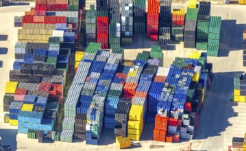 Aerial view, colourful coloured beverage crates of H. Leiter GmbH Leergutlogistik, shapes and