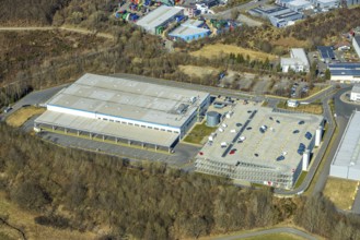 Aerial view, commercial area Gerlingen with Amazon DNX3, Hillmicke, Wenden, Sauerland, North