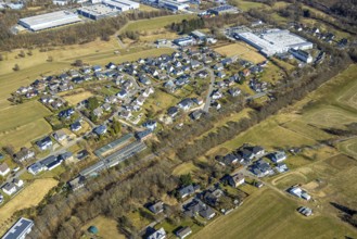 Aerial photograph, EMG Automation GmbH in the Industriestraße industrial estate, residential area