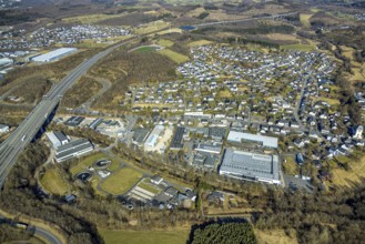 Aerial view, residential area, local view Gerlingen and sewage treatment plant, motorway A4 with