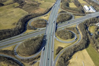 Aerial view, motorway junction Olpe-Süd, motorway A4 and motorway A45, commercial area Gerlingen,