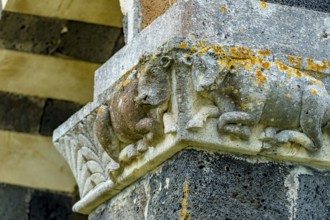 Sardinia, animal motifs cow capital, Santissima TrinitÃƒÂ di Saccargia, Romanesque church,