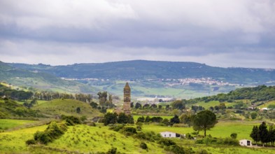 Sardinia, Santissima TrinitÃƒÂ di Saccargia, Romanesque church, meadows and fields, Codrongianos,