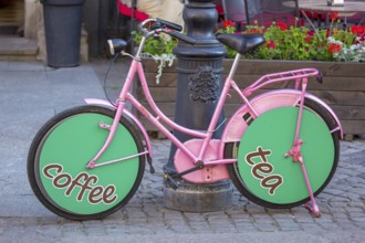 GdaÅsk, pink bicycle, cafe advertisement, Gdansk, Baltic Sea coast, Baltic Sea, pomorskie,